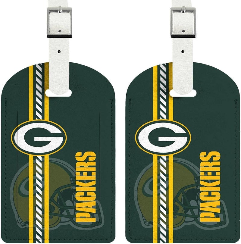 AYYQHC 2 Pack Leather Football Sport Fan Luggage Tag for Suitcase，Green Design Travel Suitcase Tag with Privacy Flap Address Labels - Image 1